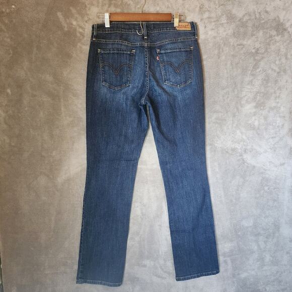 Levi's 505 Women's Straight Leg Jeans, Sz 8, Blue Whiskered Faded Dark Wash - Picture 2 of 9